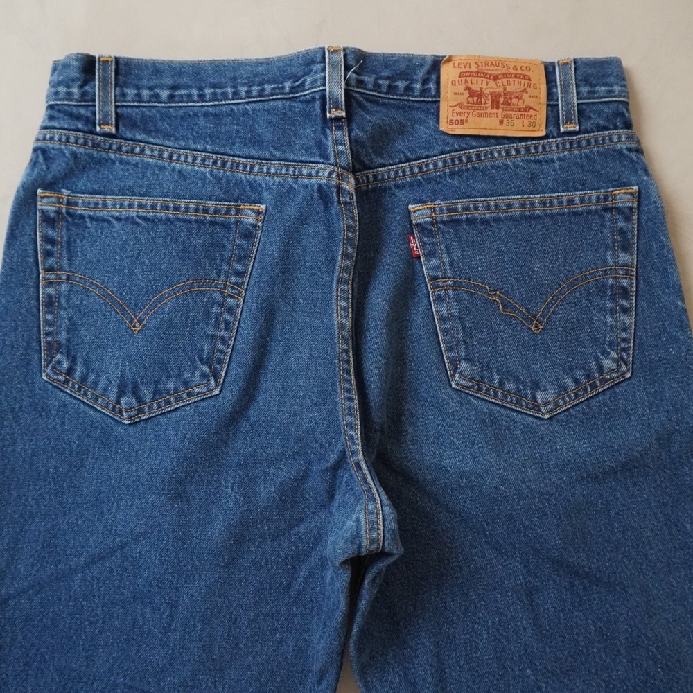 Vintage Levis 505 Jeans 36x30 Mens Blue Regular Fit Straight Leg Denim Dark - Picture 5 of 8